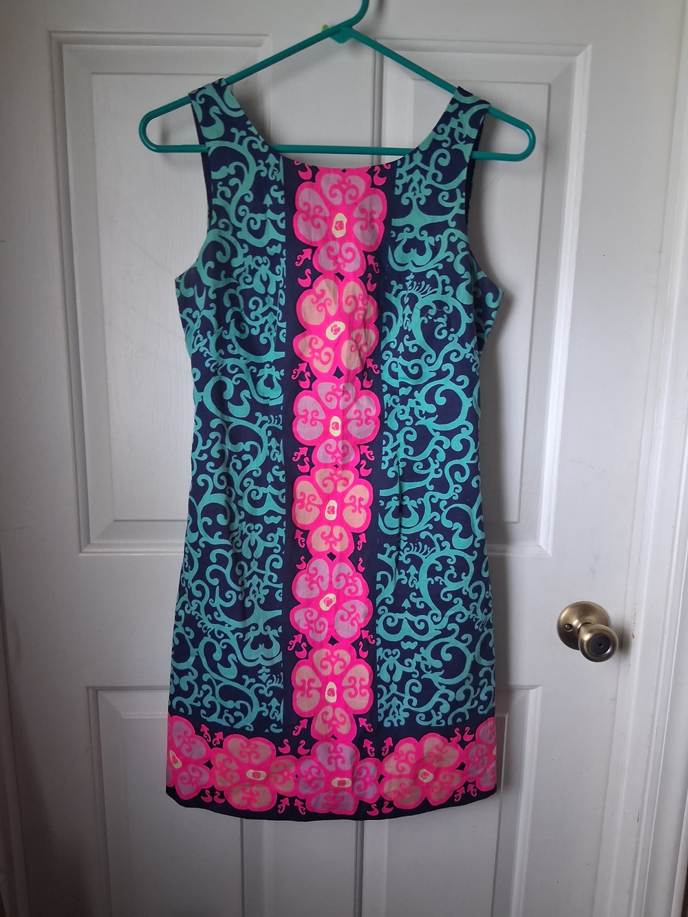Lilly Pulitzer Seeveless Floral-Panel Shift Dress in Teal and Pink